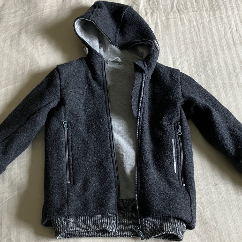 Kids Charcoal 100% Virgin Wool Disana Hooded Jacket